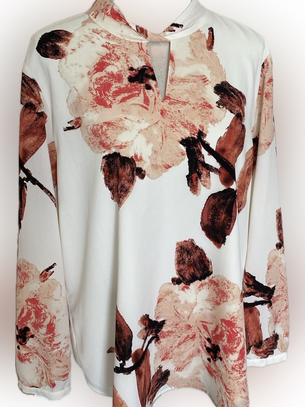 Chico's Cream and Rust Printed Shell Top